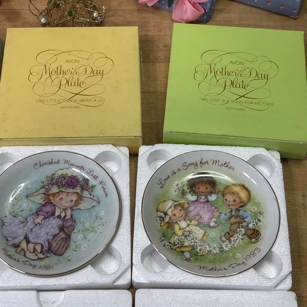 Vintage Avon NOS Lot 3 Mother's Day Plates 3 Ornaments Snowman Angel Decor